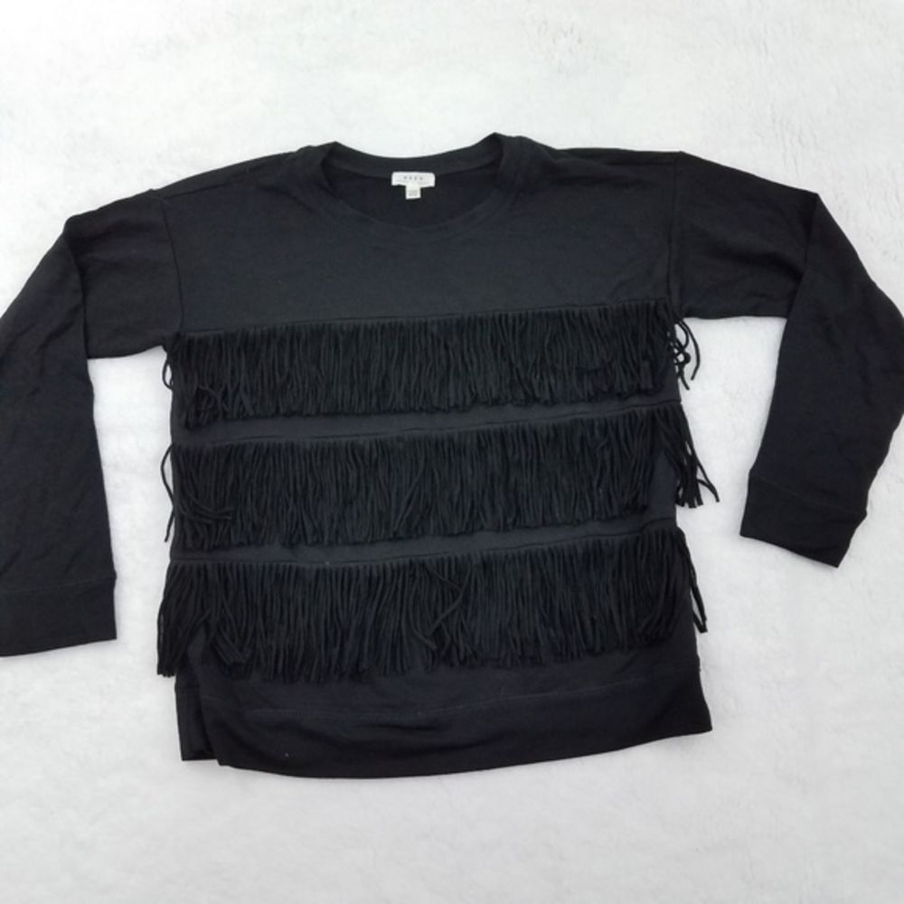 Soft Joie Top S Black Fringe Boho Long Sleeve Swea